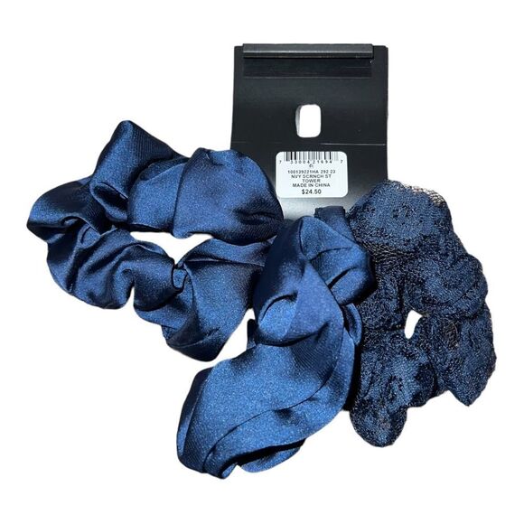 INC International Concepts 3 Piece Navy Hair Scrunchie Set Navy New - Picture 2 of 2